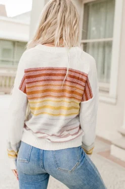 Discount Dear-Lover Stripe Long Sleeve Round Neck Sweater Multicolor
