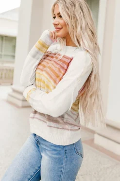 Discount Dear-Lover Stripe Long Sleeve Round Neck Sweater Multicolor