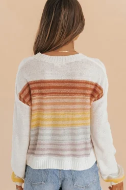 Discount Dear-Lover Stripe Long Sleeve Round Neck Sweater Multicolor