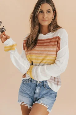 Discount Dear-Lover Stripe Long Sleeve Round Neck Sweater Multicolor
