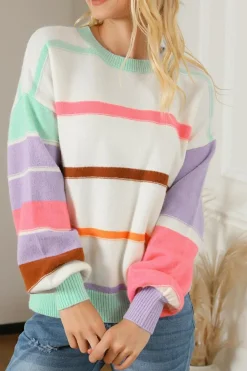 Discount Dear-Lover Striped Colorblock Drop Shoulder Sweater Multicolor