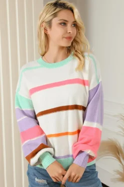 Discount Dear-Lover Striped Colorblock Drop Shoulder Sweater Multicolor