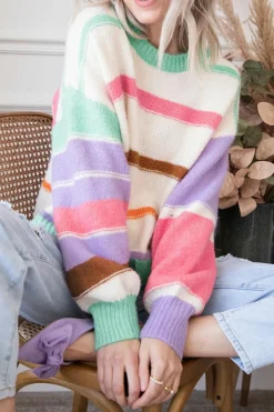 Discount Dear-Lover Striped Colorblock Drop Shoulder Sweater Multicolor
