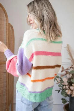 Discount Dear-Lover Striped Colorblock Drop Shoulder Sweater Multicolor