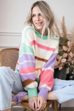 Discount Dear-Lover Striped Colorblock Drop Shoulder Sweater Multicolor