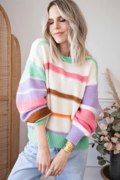 Discount Dear-Lover Striped Colorblock Drop Shoulder Sweater Multicolor