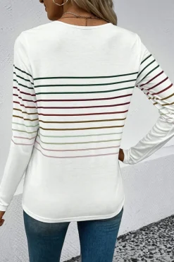 Sale Dear-Lover Multicolor Striped Crew Neck Long Sleeve Top White