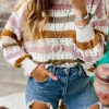 Hot Dear-Lover Striped Hollowed Knitted Loose Sweater Multicolor