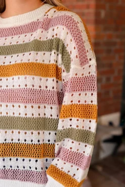 Hot Dear-Lover Striped Hollowed Knitted Loose Sweater Multicolor