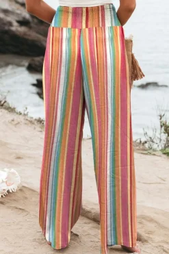 Outlet Dear-Lover Striped Smocked High Waist Wide Leg Pants Multicolor