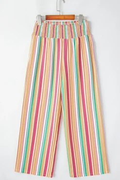 Outlet Dear-Lover Striped Smocked High Waist Wide Leg Pants Multicolor