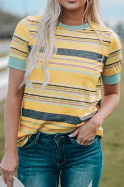 Sale Dear-Lover Multicolor s Crew Neck T Shirt Stripe