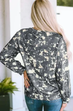 Hot Dear-Lover Vintage Bleached Tie Dye Long Sleeve Top Multicolor