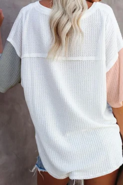Best Dear-Lover Waffle Colorblock Wide Sleeve Oversized Top Multicolor