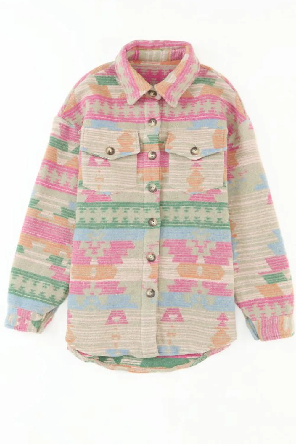 Online Dear-Lover Western Aztec Print Button Flap Pocket Shacket Multicolor