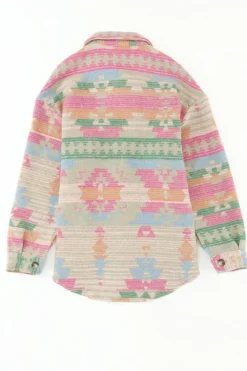 Online Dear-Lover Western Aztec Print Button Flap Pocket Shacket Multicolor
