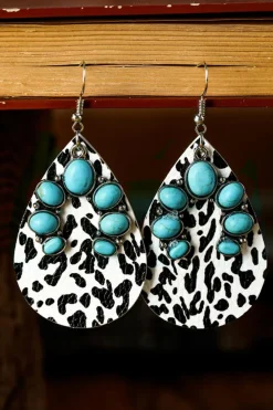 New Dear-Lover Western Turquoise Cow Spots Water Drop Earrings Multicolor