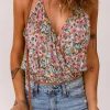 New Dear-Lover Wrapped V Neck Floral Tank Crop Top Multicolor