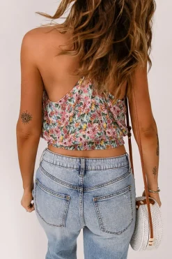 New Dear-Lover Wrapped V Neck Floral Tank Crop Top Multicolor