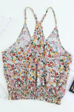 New Dear-Lover Wrapped V Neck Floral Tank Crop Top Multicolor