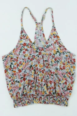 New Dear-Lover Wrapped V Neck Floral Tank Crop Top Multicolor