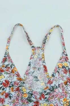 New Dear-Lover Wrapped V Neck Floral Tank Crop Top Multicolor