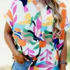 Hot Dear-Lover Abstract Leafy Print Short Sleeve Shirt Multicolour