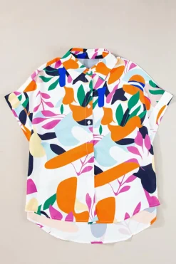 Hot Dear-Lover Abstract Leafy Print Short Sleeve Shirt Multicolour