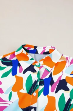 Hot Dear-Lover Abstract Leafy Print Short Sleeve Shirt Multicolour