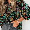 Clearance Dear-Lover Abstract Print 3/4 Puff Sleeve Ruffle Blouse Multicolour