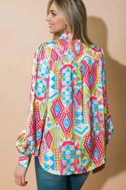 Best Dear-Lover Abstract Printed Long Sleeve Casual Shirt Multicolour
