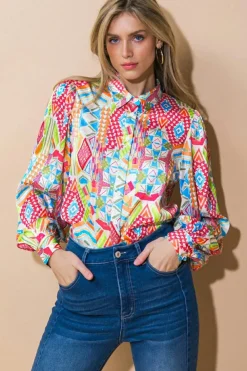 Best Dear-Lover Abstract Printed Long Sleeve Casual Shirt Multicolour