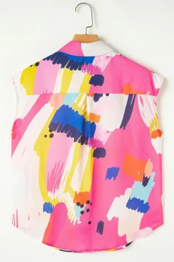 Outlet Dear-Lover Abstract Print Collared Cap Sleeve Casual Shirt Multicolour