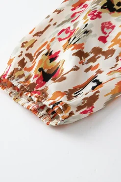 Hot Dear-Lover Abstract Print 3/4 Puff Sleeve Ruffle Blouse Multicolour