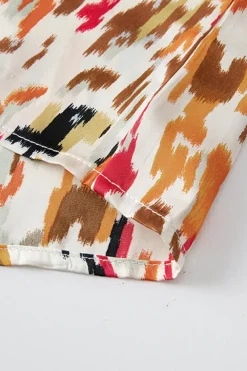 Hot Dear-Lover Abstract Print 3/4 Puff Sleeve Ruffle Blouse Multicolour