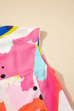 Outlet Dear-Lover Abstract Print Collared Cap Sleeve Casual Shirt Multicolour