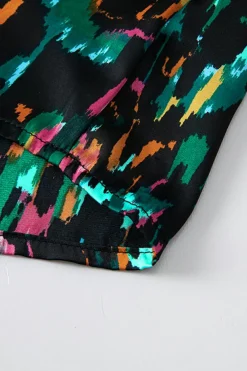 Clearance Dear-Lover Abstract Print 3/4 Puff Sleeve Ruffle Blouse Multicolour