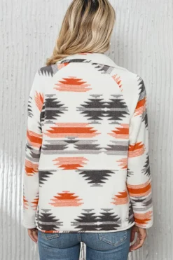 Fashion Dear-Lover Aztec Fleece Patchwork Snap Button Jacket Multicolour
