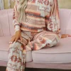 Online Dear-Lover Aztec Print Puff Sleeve Pullover and Pants Lounge Outfit Multicolour