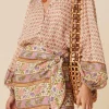 Fashion Dear-Lover Boho Floral Mixed Print Puff Sleeve Shirt Multicolour