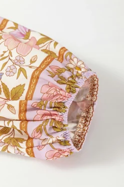 Fashion Dear-Lover Boho Floral Mixed Print Puff Sleeve Shirt Multicolour
