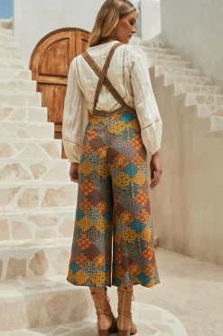 Outlet Dear-Lover Boho Floral Print Crossed Straps Ankle-length Jumpsuit Multicolour