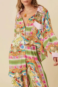 Fashion Dear-Lover Boho Floral Print Buttoned Long Sleeve Shirt Dress Multicolour