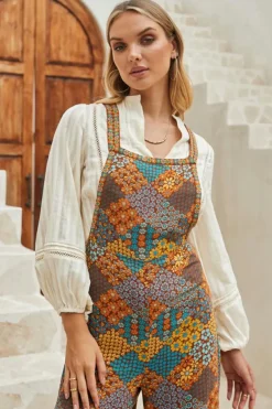 Outlet Dear-Lover Boho Floral Print Crossed Straps Ankle-length Jumpsuit Multicolour