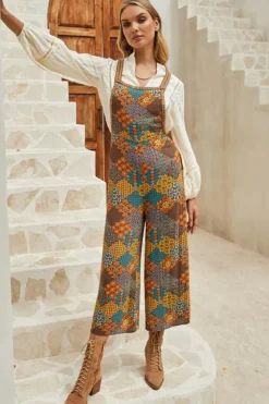 Outlet Dear-Lover Boho Floral Print Crossed Straps Ankle-length Jumpsuit Multicolour