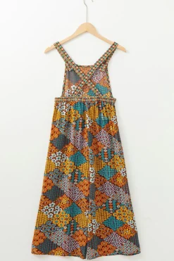 Outlet Dear-Lover Boho Floral Print Crossed Straps Ankle-length Jumpsuit Multicolour