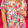 Best Dear-Lover Boho Floral Short Puff Sleeve Babydoll Blouse Multicolour