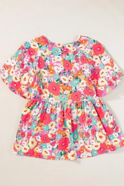 Best Dear-Lover Boho Floral Short Puff Sleeve Babydoll Blouse Multicolour