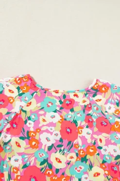 Best Dear-Lover Boho Floral Short Puff Sleeve Babydoll Blouse Multicolour