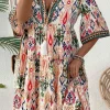 Sale Dear-Lover Boho Print V Neck Bracelet Sleeve Mini Dress Multicolour